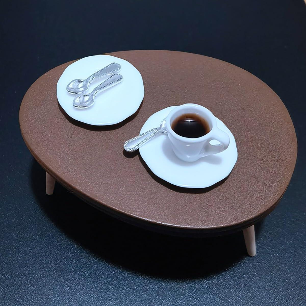 1:12 Scale Miniature Coffee Cup with Spoon and Plate - 1 Set Dollhouse Scene Accessory for DIY Summer Table Setting, Desktop Display, Realistic Resin
