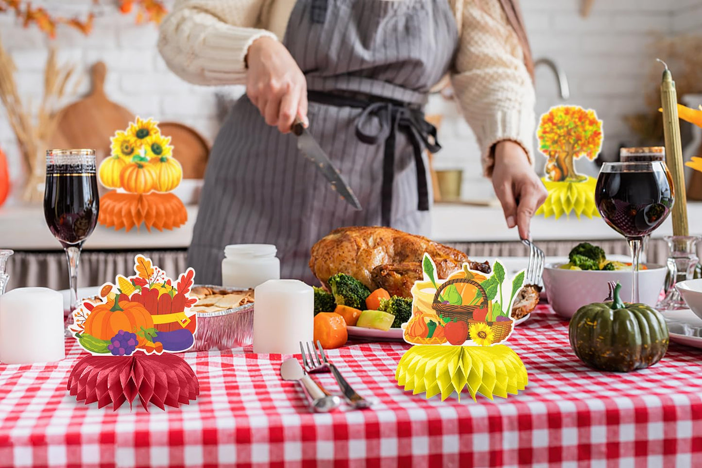 Fall Table Honeycomb Centerpieces, Thanksgiving 3D Honeycomb Centerpieces Topper Harvest Truck Sunflower Mushroom Pumpkin Orange Sign Autumn Party