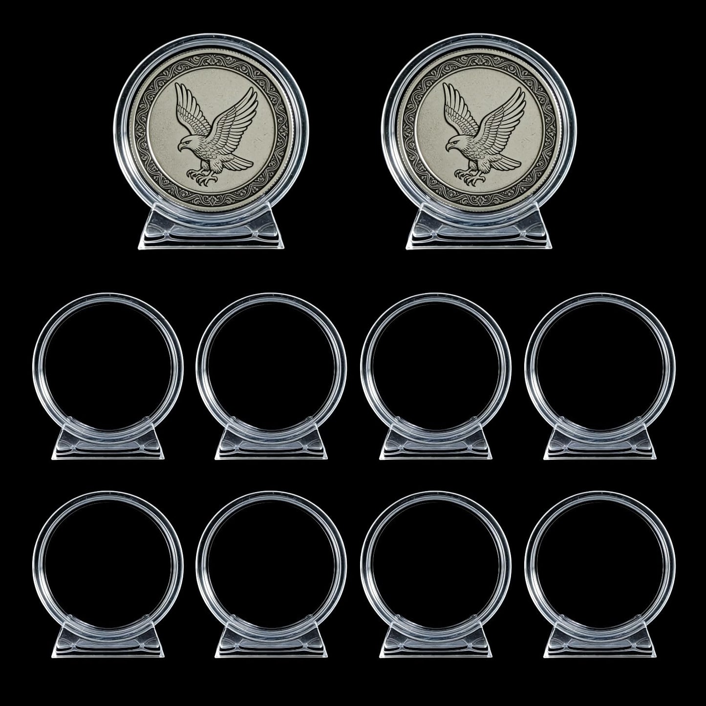 Eukkee Acrylic Challenge Coin Stand Set Military Coin Display Holder Vertical Coin Rack for 1.57 Inch Diameter Coins (10pcs/Set)