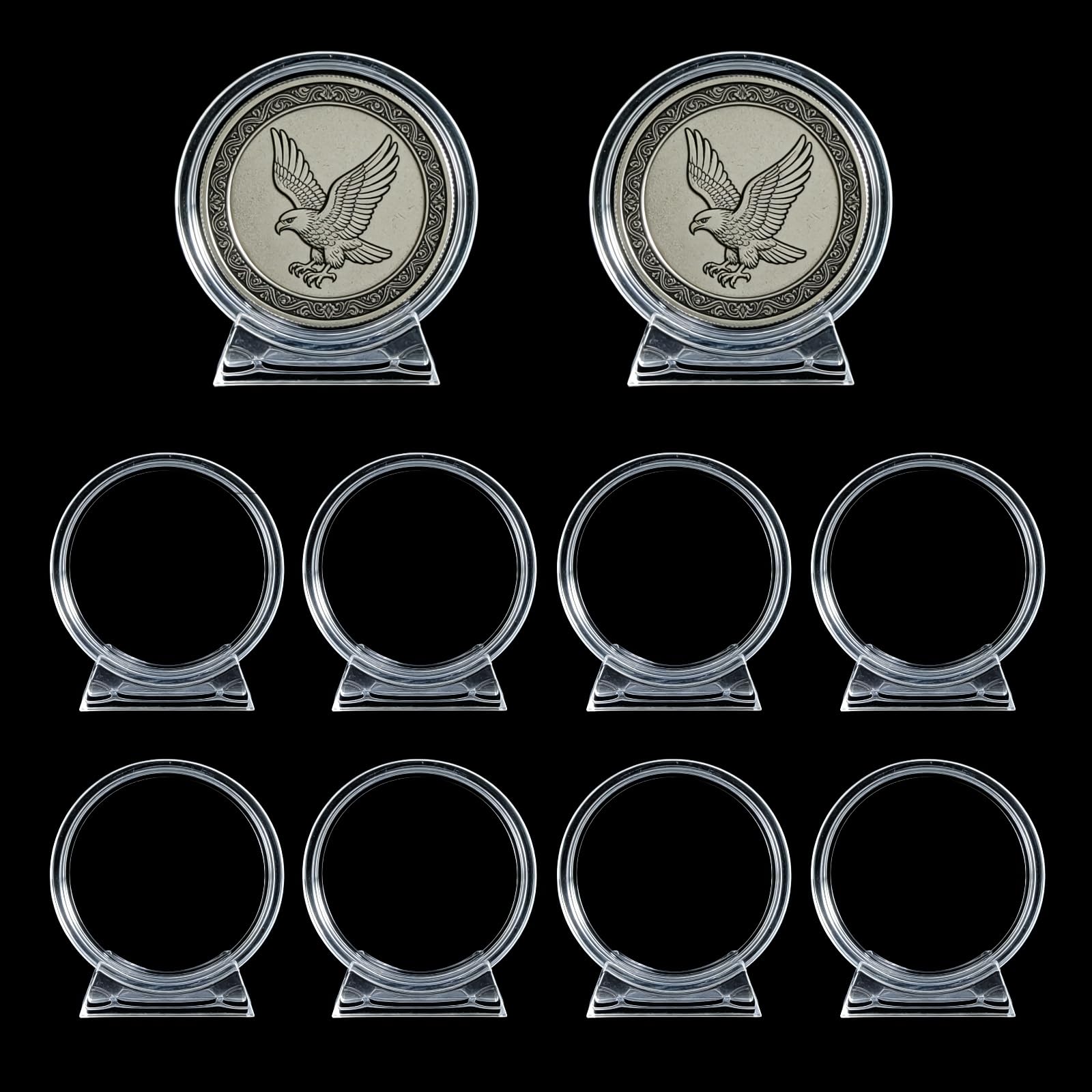 Eukkee Acrylic Challenge Coin Stand Set Military Coin Display Holder Vertical Coin Rack for 1.57 Inch Diameter Coins (10pcs/Set)