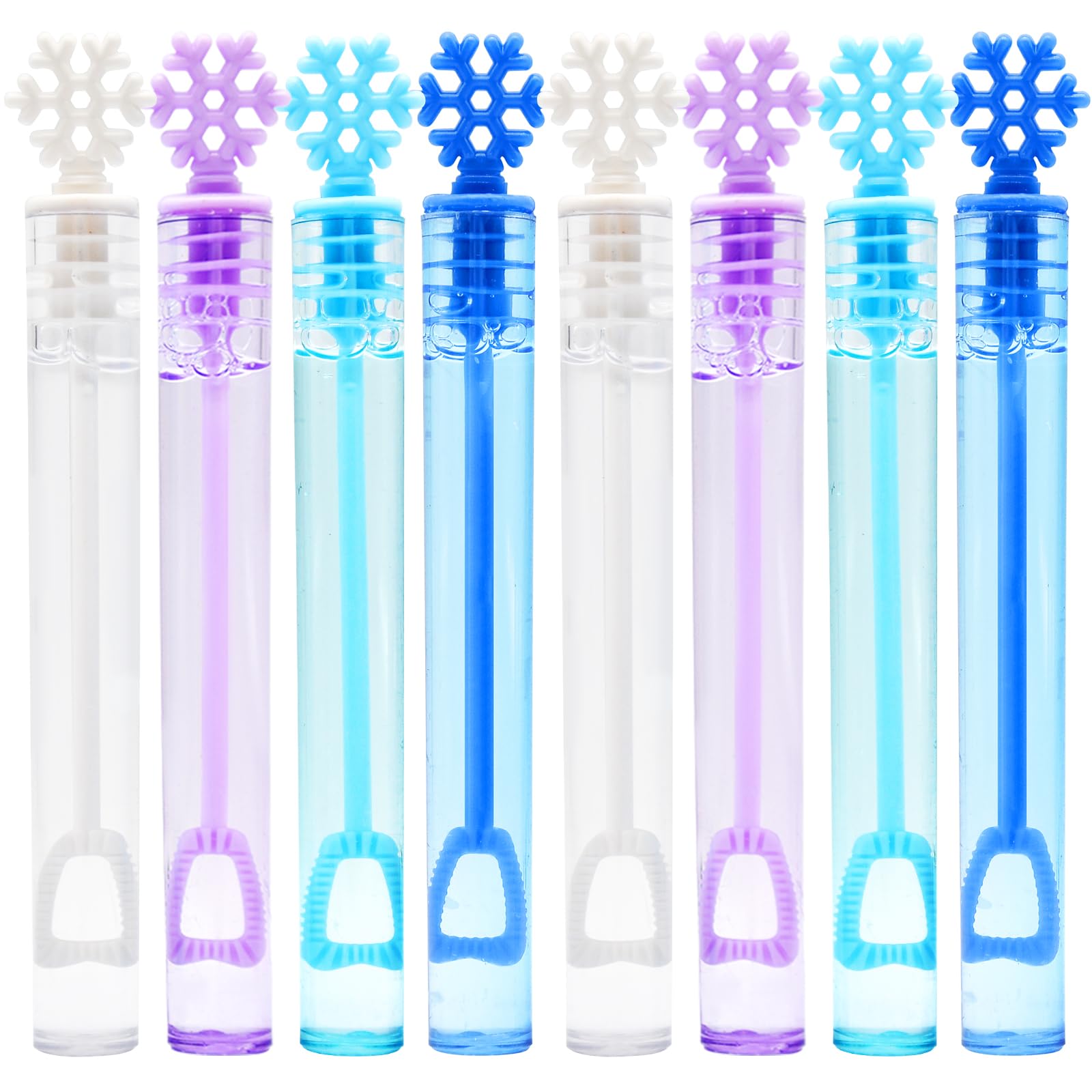 48 Pack Bubbles for Kids Party Favors - 4 Colors Mini Snowflake Bubble Wand Bulk with Bubbles Refill Solution Toys for Christmas Winter Easter Basket