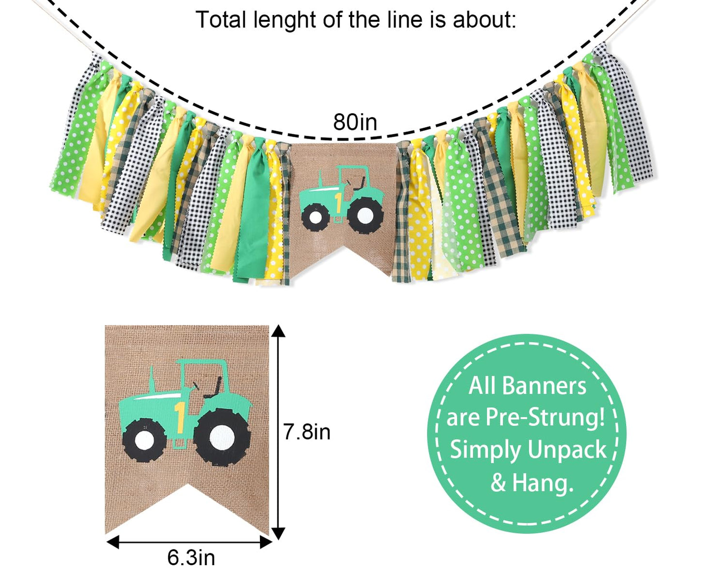 Farm High Chair Banner - Green Tractor 1st Birthday Party Decoration