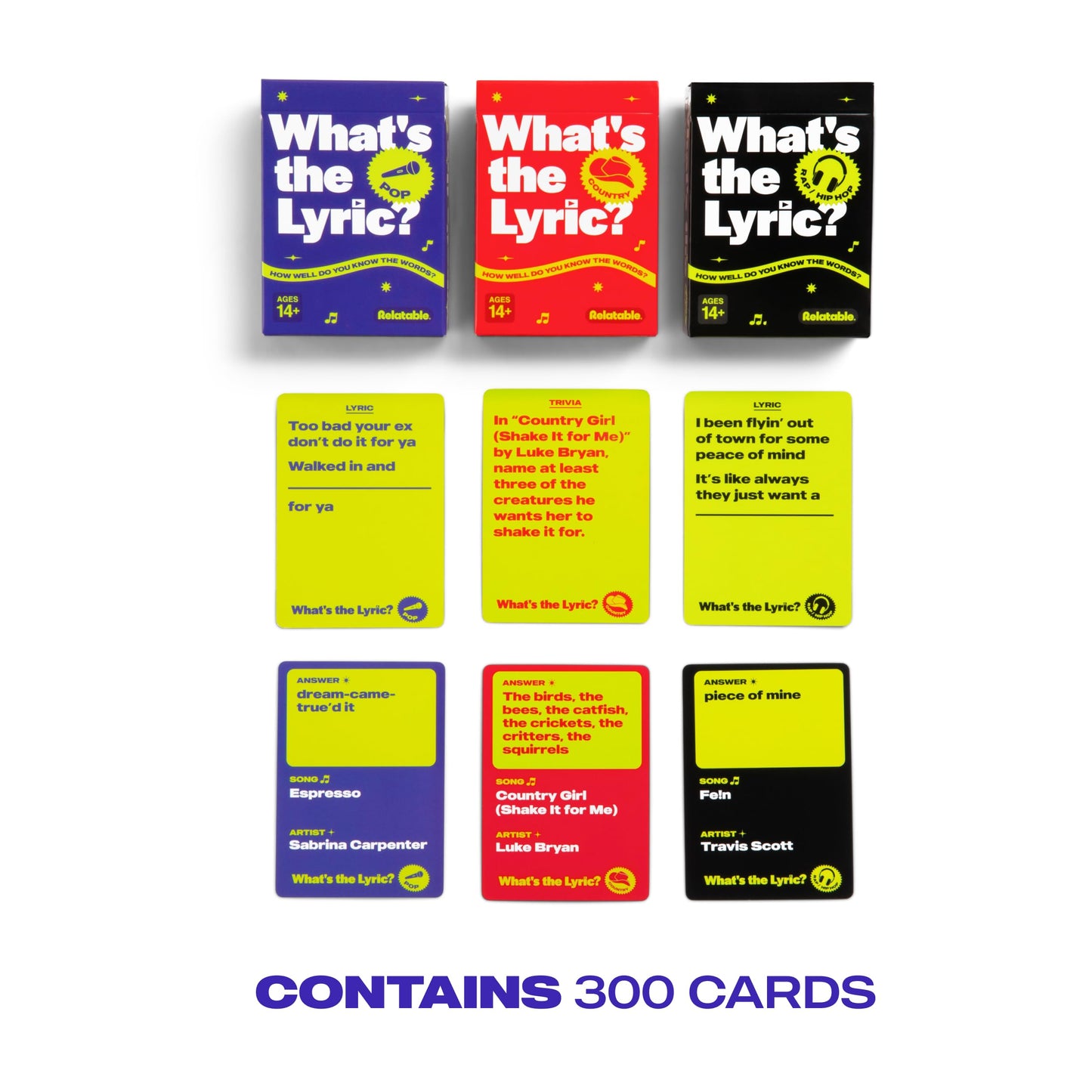 What's The Lyric Ultimate Bundle by Relatable - A Music Trivia Game and Finish the Lyric Game for Music Fans - Includes 300 Pop, Rap, and Country