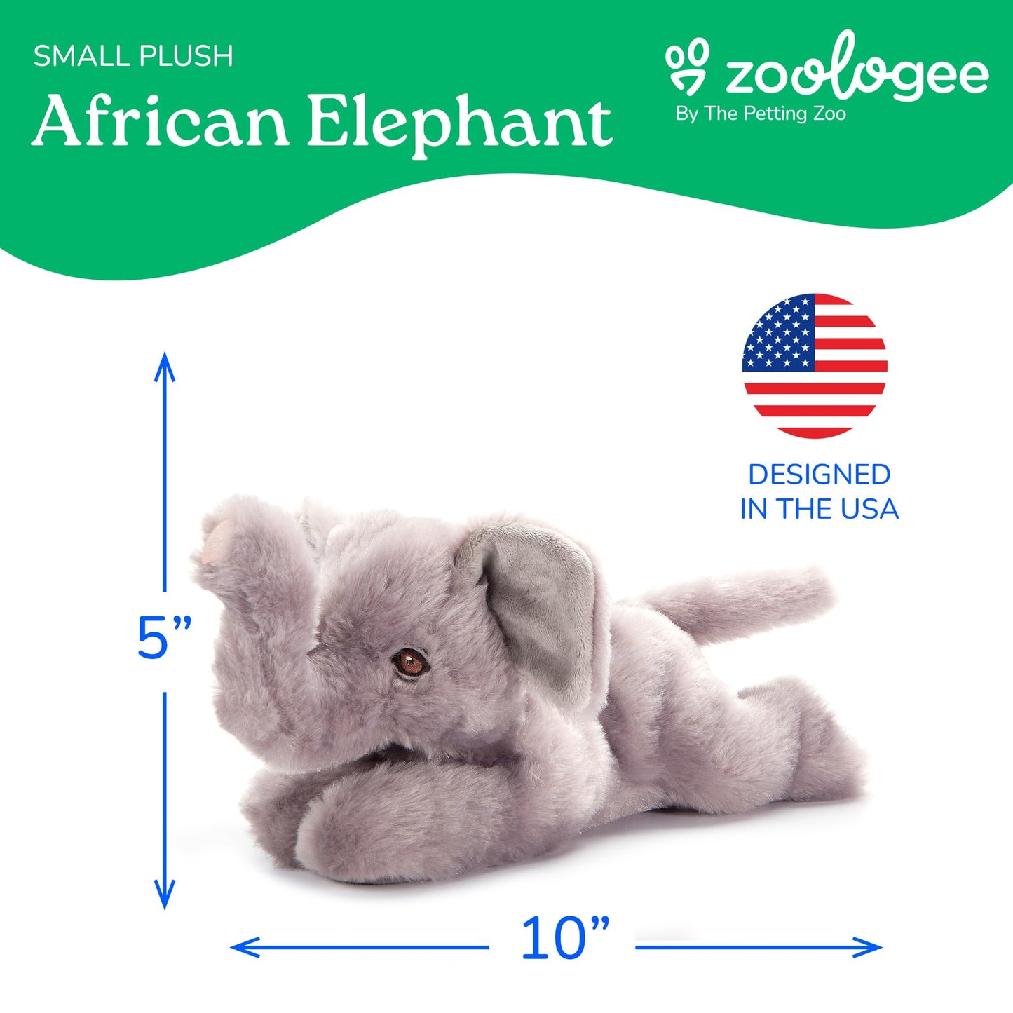 The Petting Zoo African Elephant Stuffed Animal Plushie, Gifts for Kids, Earth Keeperz Wildlife Animals, Zoologee Grey African Elephant Plush Toy, 10