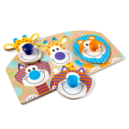 Melissa & Doug First Play Wooden Jumbo Knob Safari Animal Puzzle (3 pcs) Large Puzzles for Babies and Toddlers Ages 1+