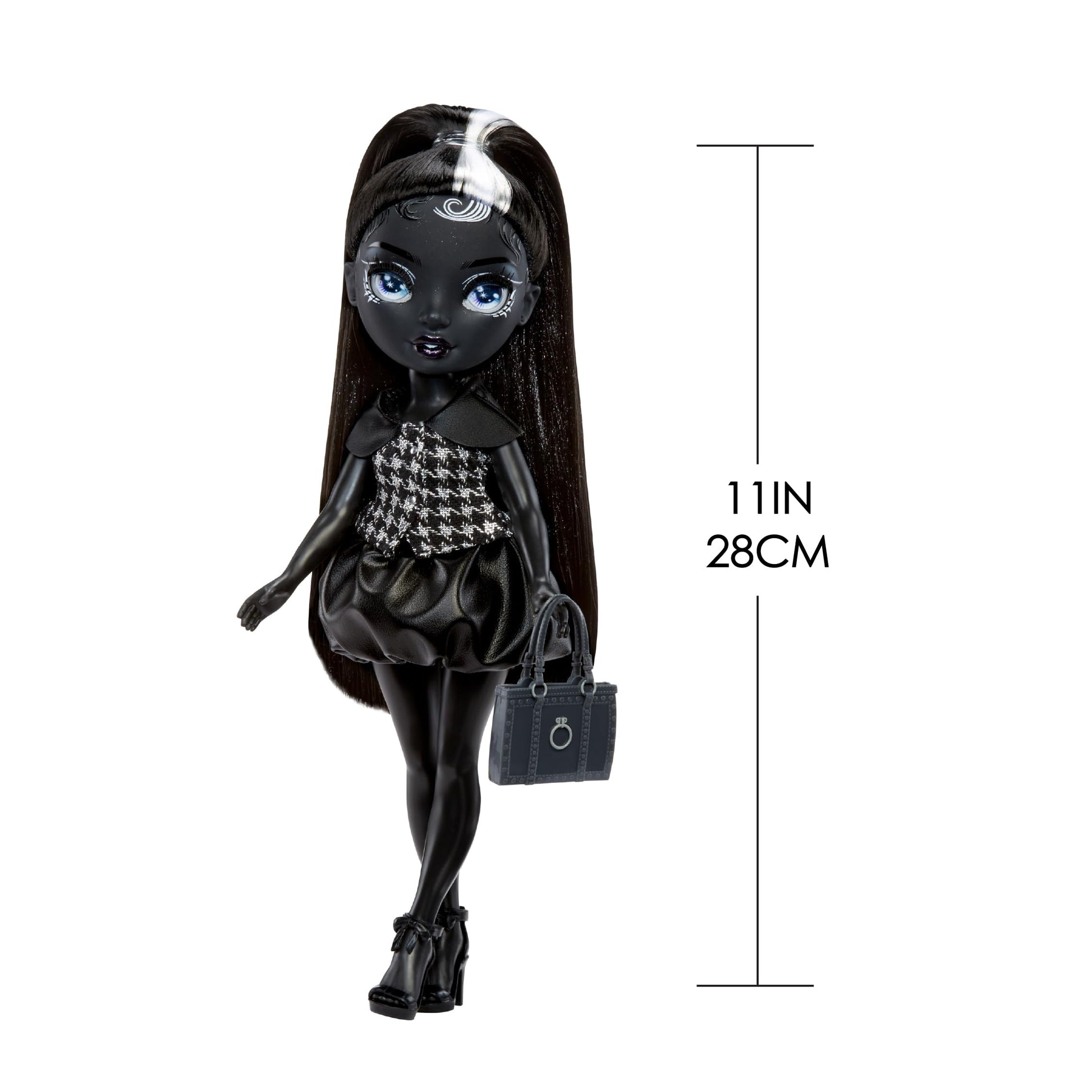 Rainbow High Shadow High Shanelle Onyx- Grayscale 11” Fashion Doll. Black hair. Black Outfit. Stylish Handbag, for Kids 4-10 years Old