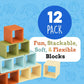 Impresa Blocks for Toddlers 1-3 - 12 Pack, 2-Inch Multicolor Silicone - Flexible Silicone Blocks for Sensory Play & Teething Toy