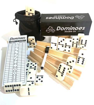 Games Dominoes Double 6, Tournament Size, Two Toned with Spinner (Center) Rivets, in Wooden case