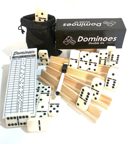 Games Dominoes Double 6, Tournament Size, Two Toned with Spinner (Center) Rivets, in Wooden case