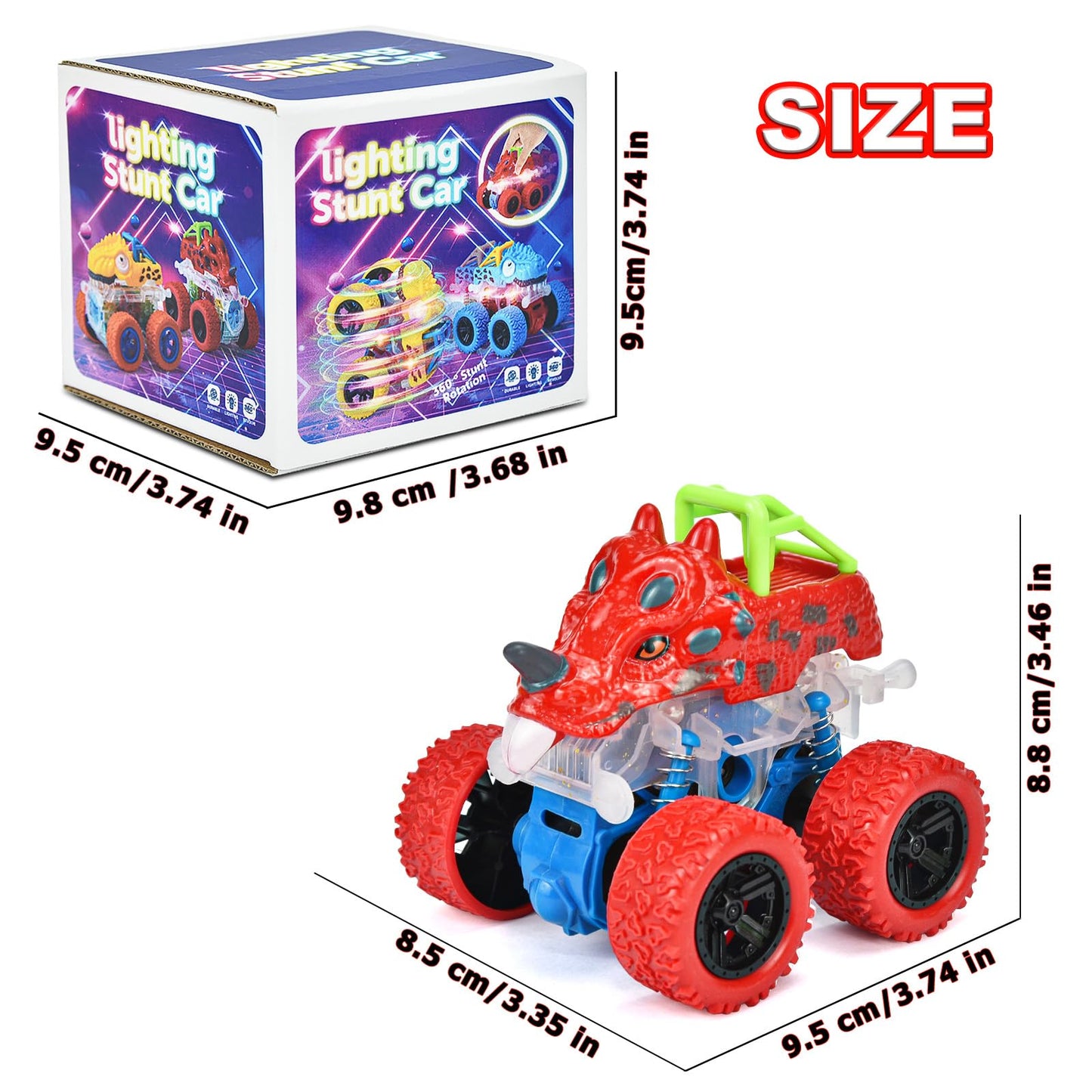 TQBYNJ Dinosaur Toy Gift for 2 Years Old Boys, Pull Back Monster Truck Toy Car, 360° Stunt Car for 2-5 Years Old Toddler, Christmas Birthday Party