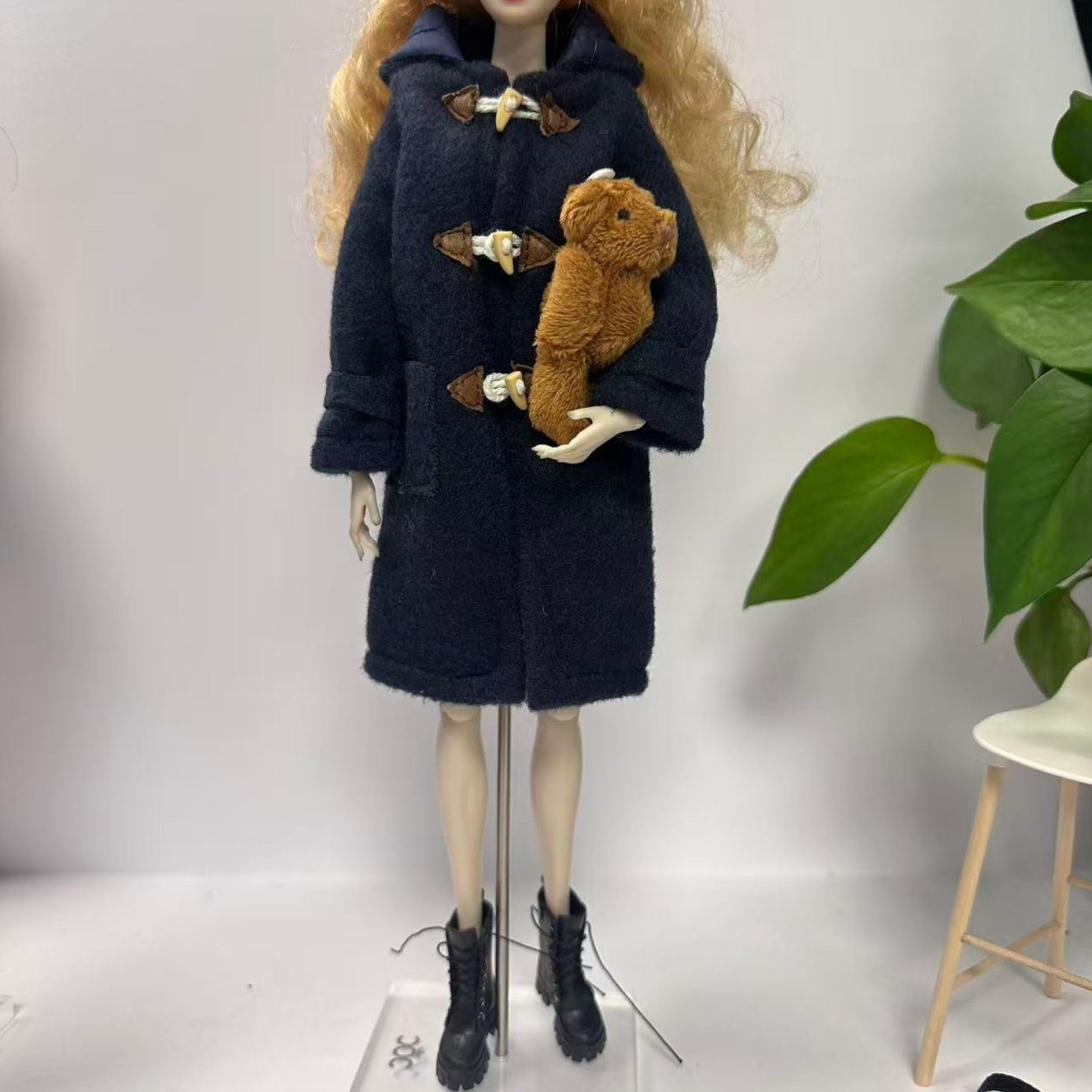 Academic Style Doll Outfit Set for 11.5-12 Inch Fashion Dolls, Navy Wool Blend Toggle Coat Vintage Ensemble