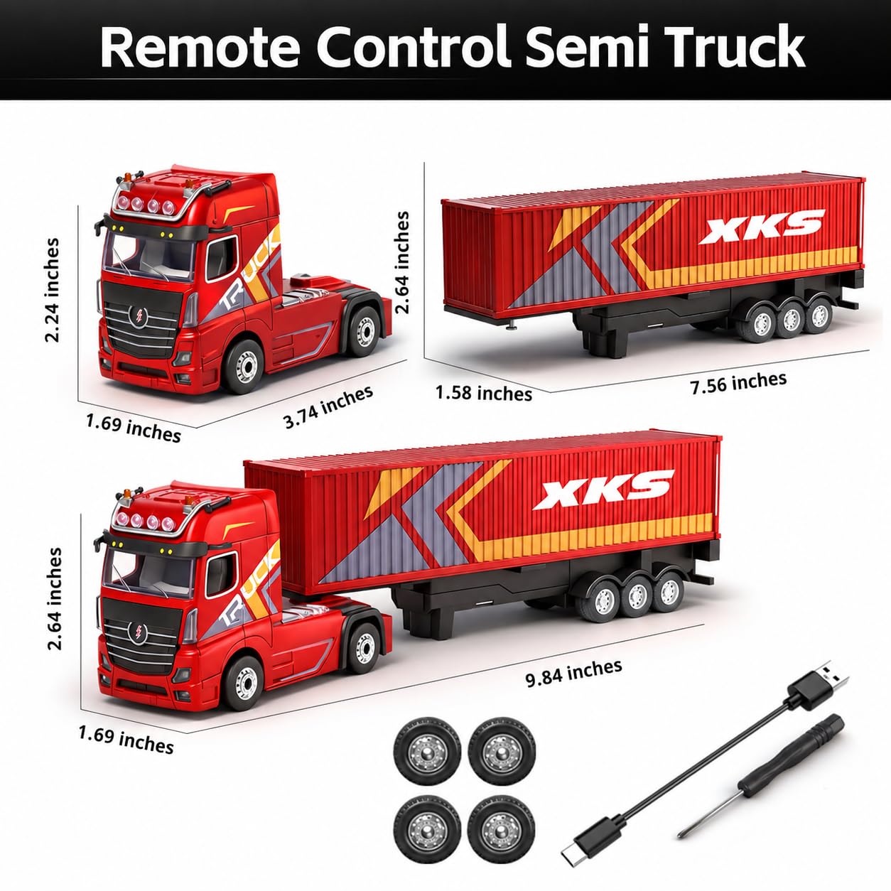 UZM 1/64 RC Track with Trailer, Remote-Controlled Lifting Trailer, 2-in-1 Drift & Race Toy, Dual Motors, LED Lights & Horn, 2.4GHz Remote Control