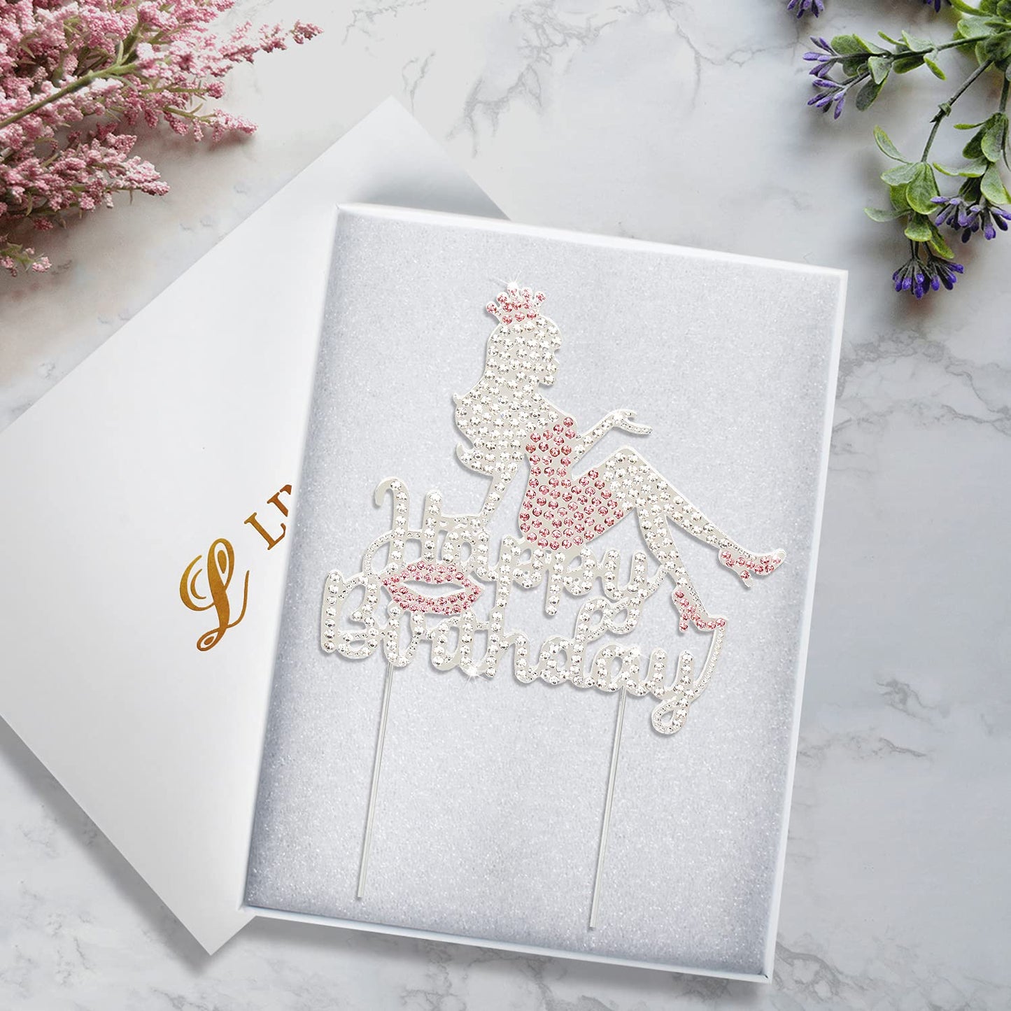 LINGTEER Happy Birthday Crown Queen Lady Rhinestone Cake Topper - Cheers to Makeup Spa Birthday Party Cake Centerpieces Decorations Gift Sign - Pink.