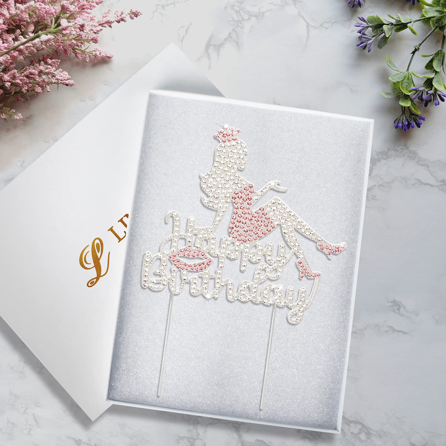 LINGTEER Happy Birthday Crown Queen Lady Rhinestone Cake Topper - Cheers to Makeup Spa Birthday Party Cake Centerpieces Decorations Gift Sign - Pink.