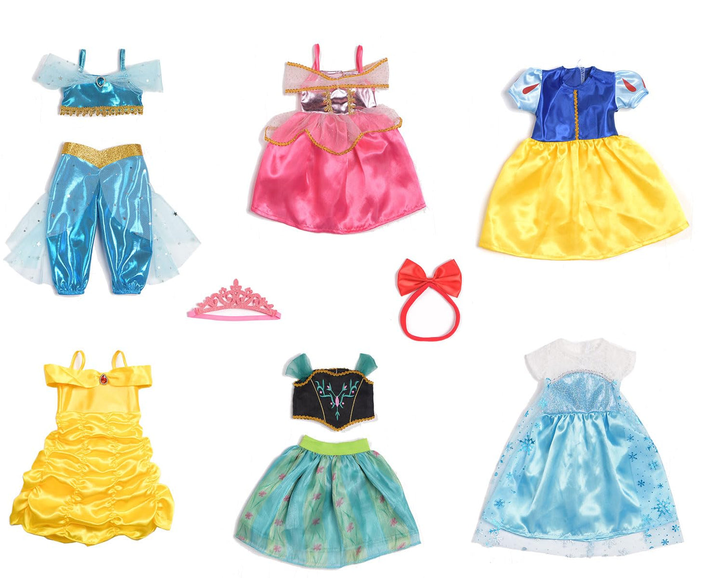 Sweet Dolly 18 Inch Doll Clothes 6 Sets Princess Dresses Accessories Costume Jasmine Aurora Belle Snow White for 18 Inch Dolls