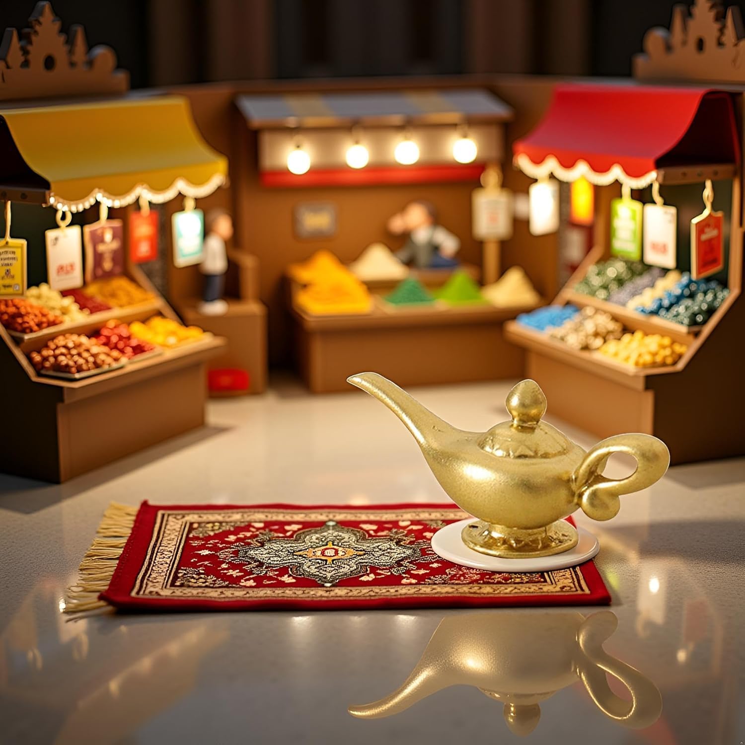 Miniature Gold Genie Lamp, 1/12 Scale Aladdin Theme Decorative Accessory for Miniature Décor Accessories