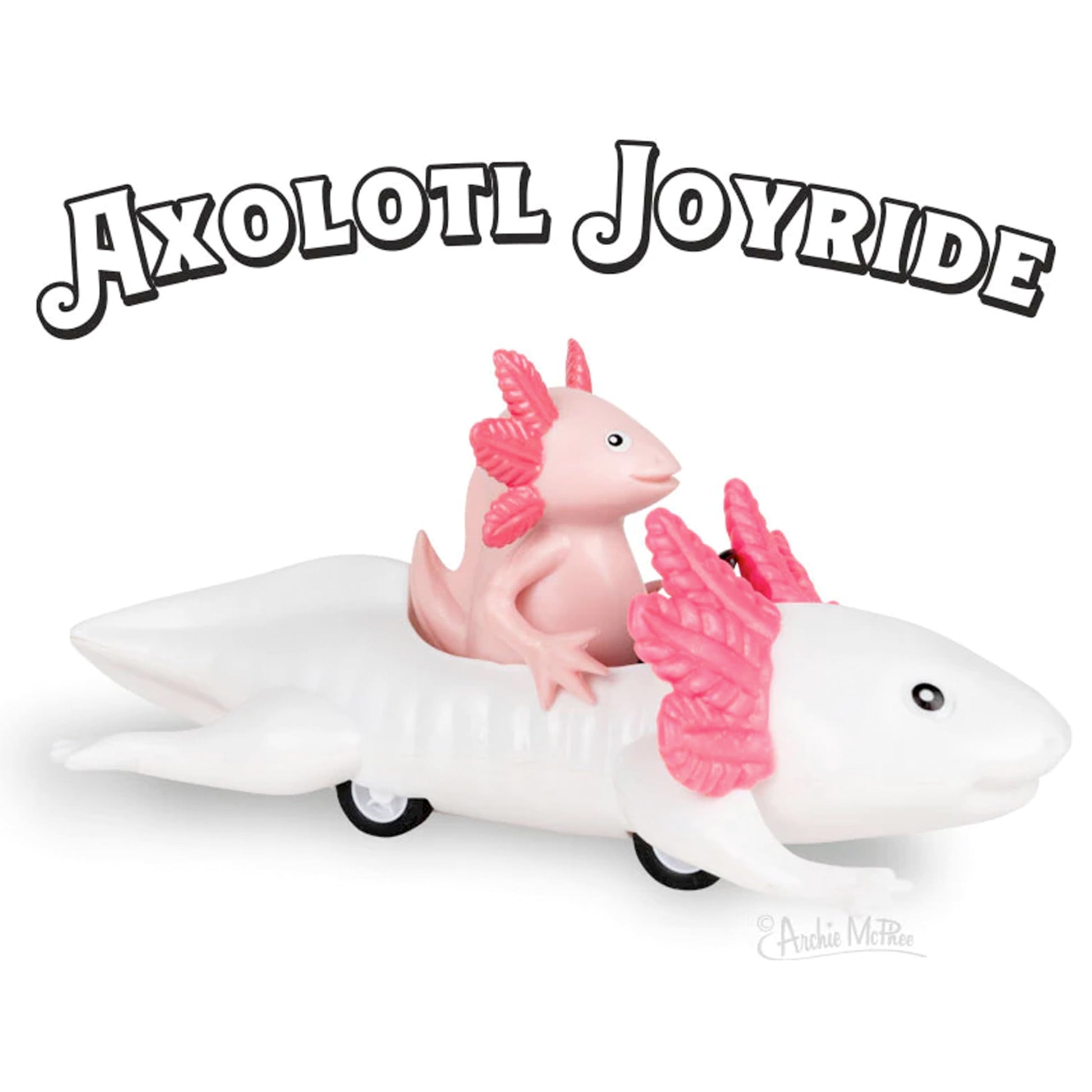 Accoutrements Archie McPhee Hilarious and Funny Cute Little Pink Axolotl in Joyride Pull Back Car - 5-3/4"", Small