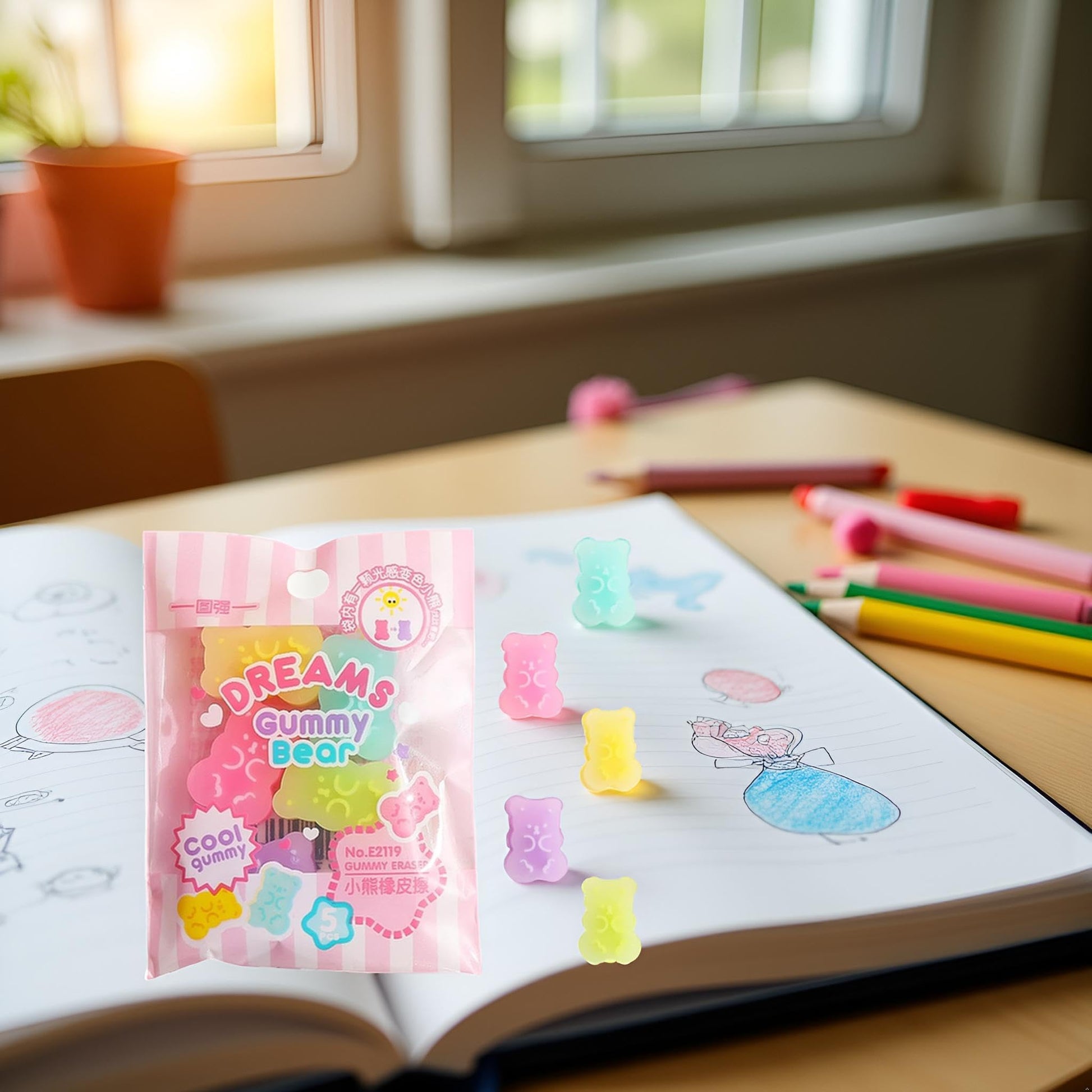 5Pcs Colorful Cute Erasers for Kids, Erasers Animals, Interactive Eraser Pets, Cartoon Bear Pencil Erasers, Stationery Supplies or Students, Drawing