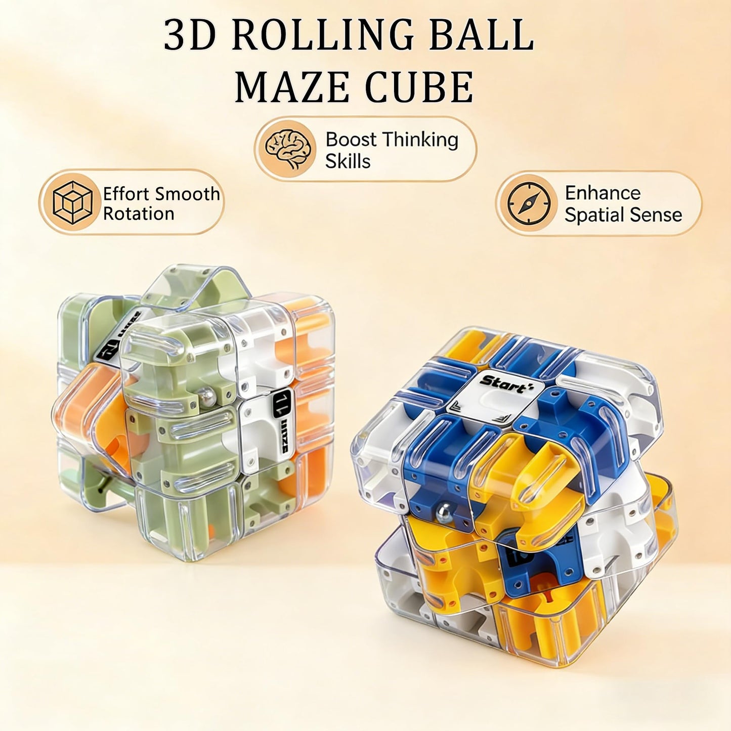 2Pc 3D Maze Cube Puzzle for Kids Adult,Roller Ball Brain Teaser Puzzles Toy