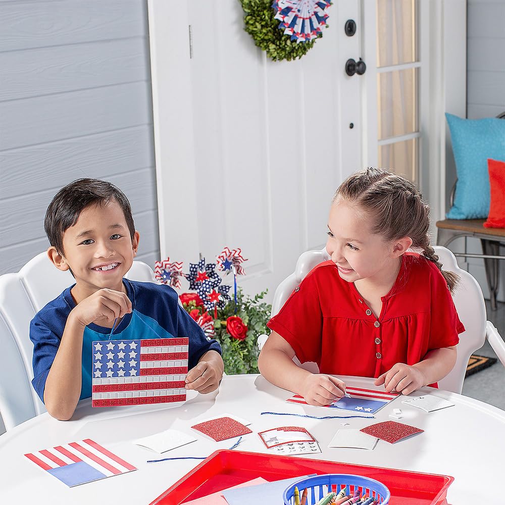 Fun Express Mosaic Foam Flag Ornament Craft Kit Makes 12 - Bulk Crafts for Kids & Classroom Craft Supplies | Easy Patriotic Holiday Crafts