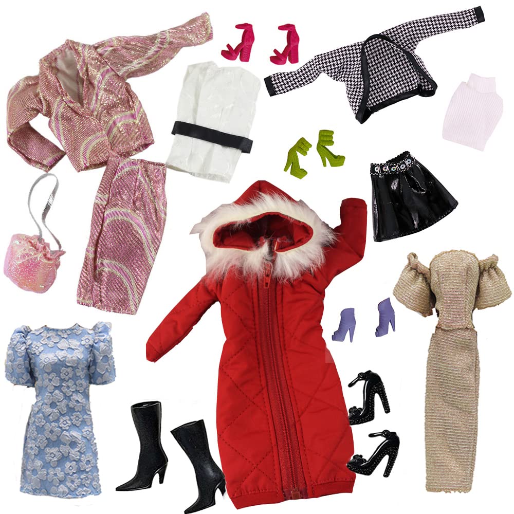 Doll Clothes, 5 Sets Outfits Spring Dresses Pants Windbreaker Hat for 11.5 inch Dolls Accessories Random Style (C)