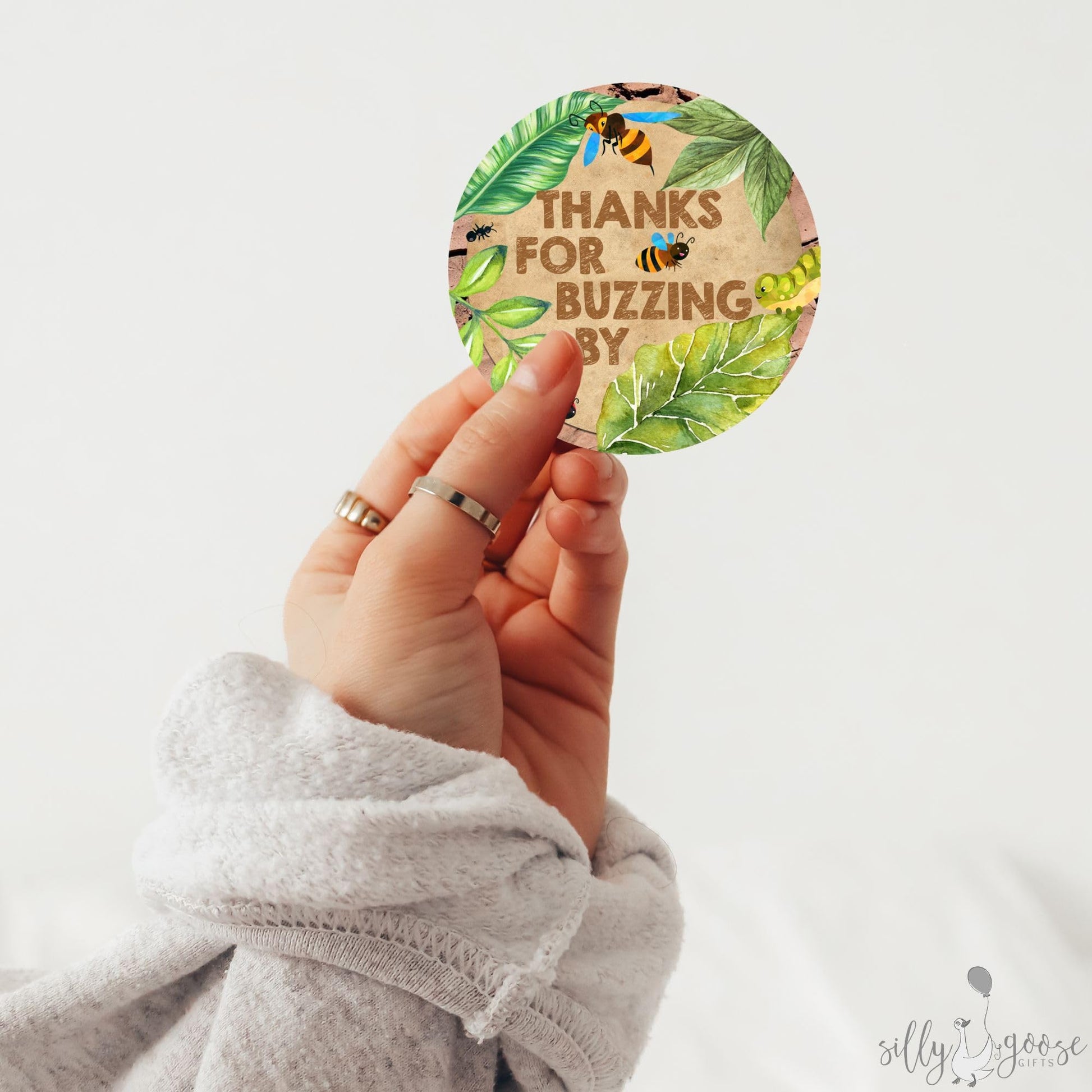 Silly Goose Gifts Thanks for Buzzing by Bug Themed Kraft Birthday Party Supply Thank You Sticker Favors (24 Included)