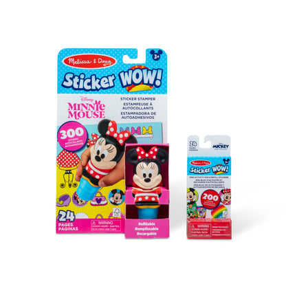 Melissa & Doug Sticker Wow!™ Disney Minnie Mouse Bundle: 24-Page Activity Book, Refillable Sticker Stamper, Mini Pad, 500 Stickers, Arts and Crafts