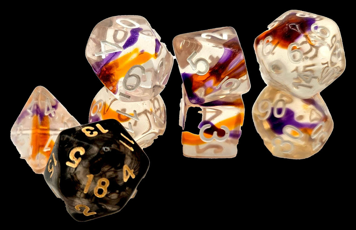 Sirius Dice SDZ000202 Translucent Purple44; Orange & Clear - Set of 7