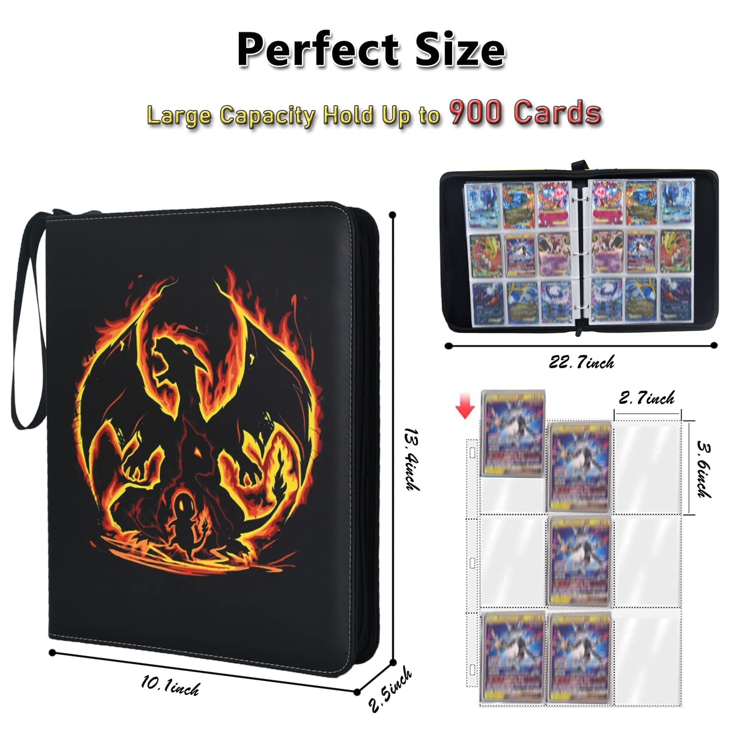 LIMSTDIC Card Binder with Sleeves - 9-Pockets Card Binder Holder Compatible with TCG Trading Cards, Card Storage Album with Zipper for Boys Girls