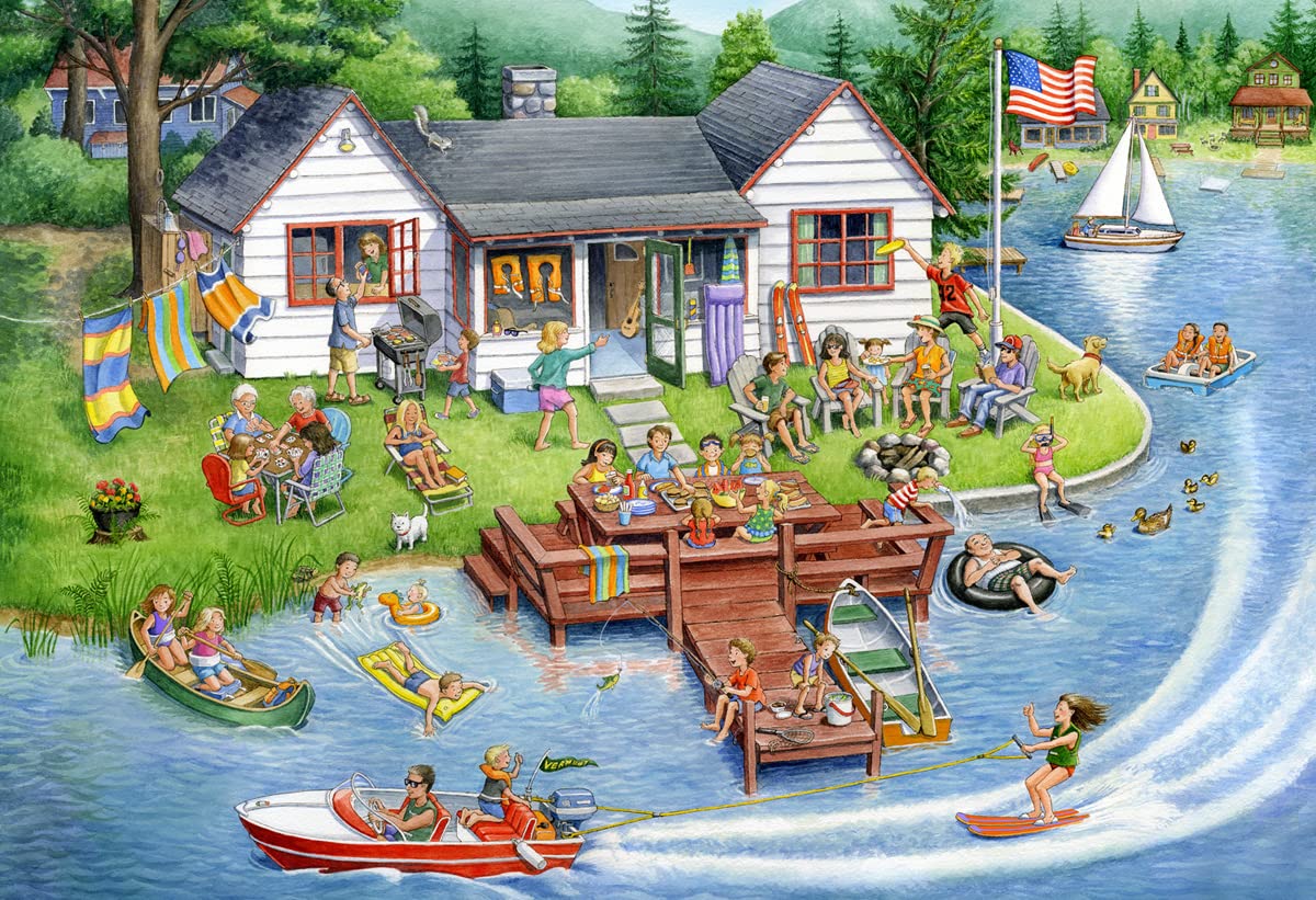 Vermont Christmas Company Lakeside Fun Jigsaw Puzzles for Kids - 100 Piece Interlocking Puzzle for Kids and Seniors - Large, Thick, Durable Puzzles