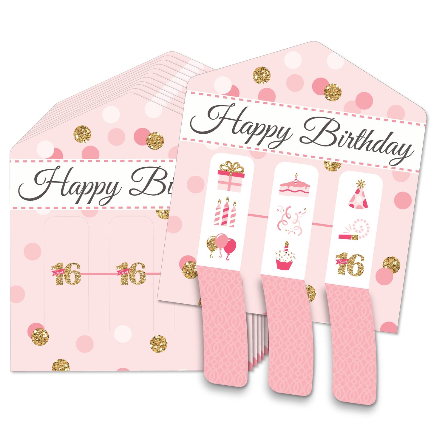Big Dot of Happiness Sweet 16-16th Birthday Party Game Pickle Cards - Pull Tabs 3-in-a-Row - Set of 12