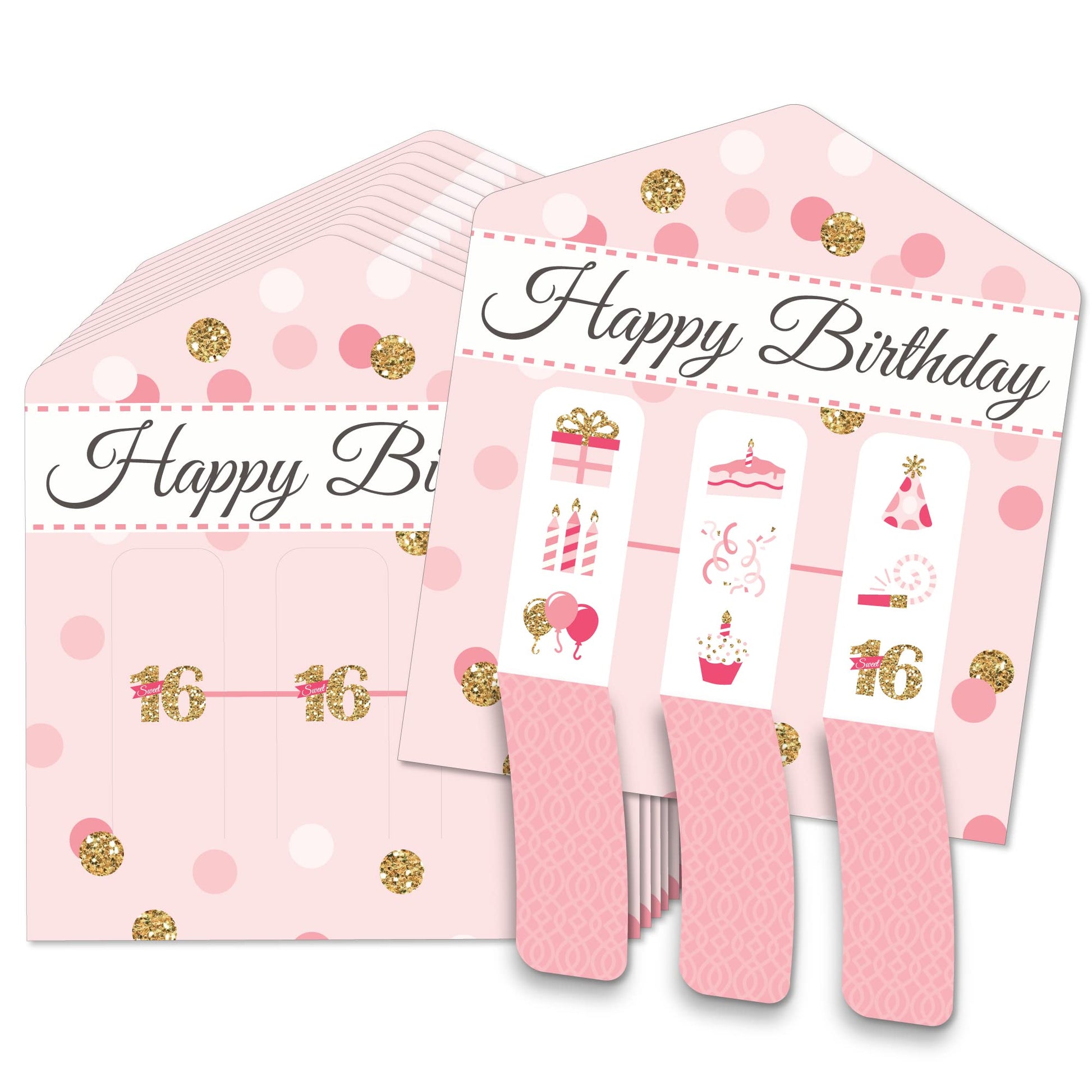 Big Dot of Happiness Sweet 16-16th Birthday Party Game Pickle Cards - Pull Tabs 3-in-a-Row - Set of 12