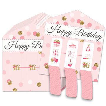 Big Dot of Happiness Sweet 16-16th Birthday Party Game Pickle Cards - Pull Tabs 3-in-a-Row - Set of 12