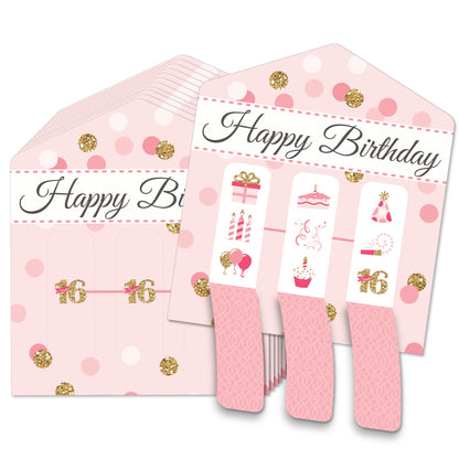 Big Dot of Happiness Sweet 16-16th Birthday Party Game Pickle Cards - Pull Tabs 3-in-a-Row - Set of 12