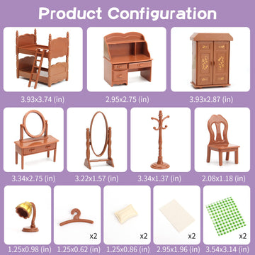 Dollhouse Furniture Set for Kids Toys Miniature Doll House Accessories Pretend Play Toys for Boys Girls & Toddlers Age 3+ with Bedroom