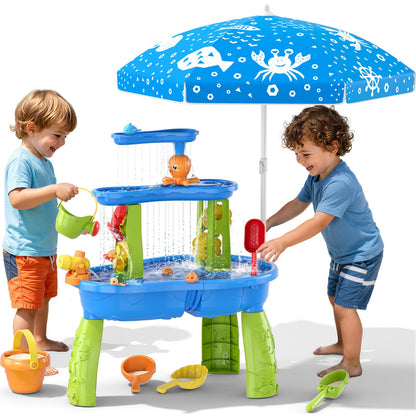 Wee Wonders 3-Tier Water Table with Adjustable Umbrella for Kids, Blue