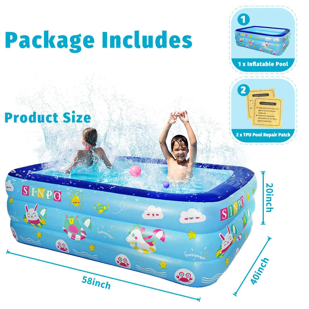 Seasons Inflatable Pool for Kids 58"x40"x20" PVC Thickened Swimming Pool