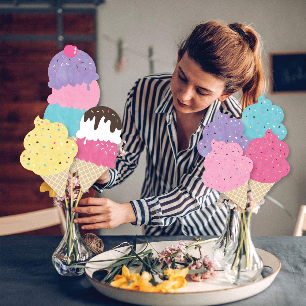 Big Dot of Happiness Scoop Up the Fun - Ice Cream - Sprinkles Party Centerpiece Sticks - Showstopper Table Toppers - 35 Pieces