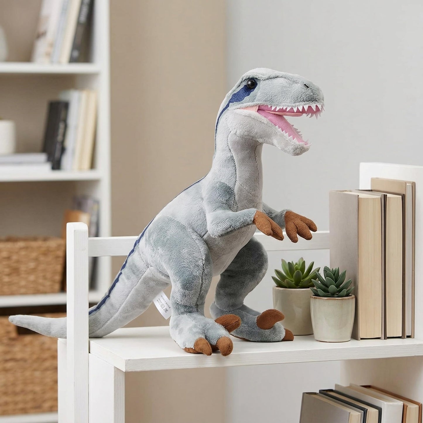 Velociraptor Dinosaur Plush Toy - Gray 17” Dinosaur Tyrannosaurus Stuffed Animal Plushie, Figurines Dinosauria Tyrannosaurus Stuffed Toys Soft, Gifts