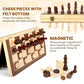 LEAP Magnetic Wooden Chess Checker Sets 15.5 inch Foldable Chess Board 3 inch King Height Chess Pieces, Upper Magnetic Checker Storage Slots
