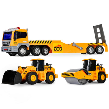 Maxx Action Deluxe Large Construction Long Hauler with 2 Vehicles, Lights and Sound, 3+
