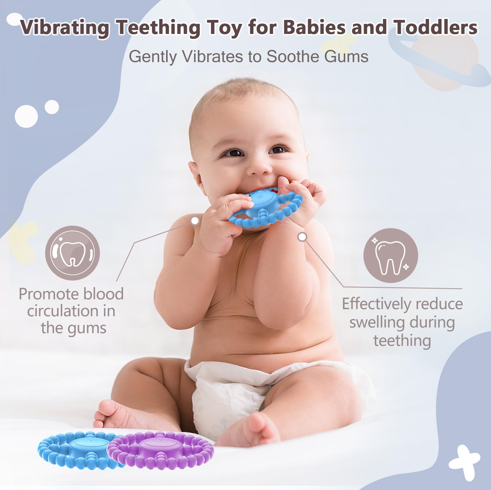 Vibrating Sensory Chew Toy, Teether Teething Toys for Babies6-12 8-18 Months, Sensory Toys for Kids with Autism&Toddler Travel Essential,1-2 Year Old