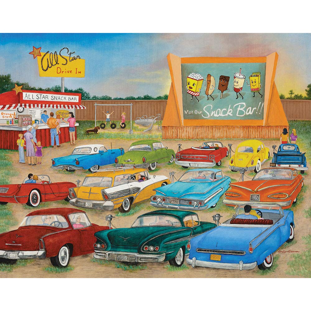 Bits and Pieces - 300 Piece Jigsaw Puzzle for Adults - Drive Inn - Classic Americana Jigsaw Puzzle by Artist Kay Lamb Shannon, Completed Puzzle Size