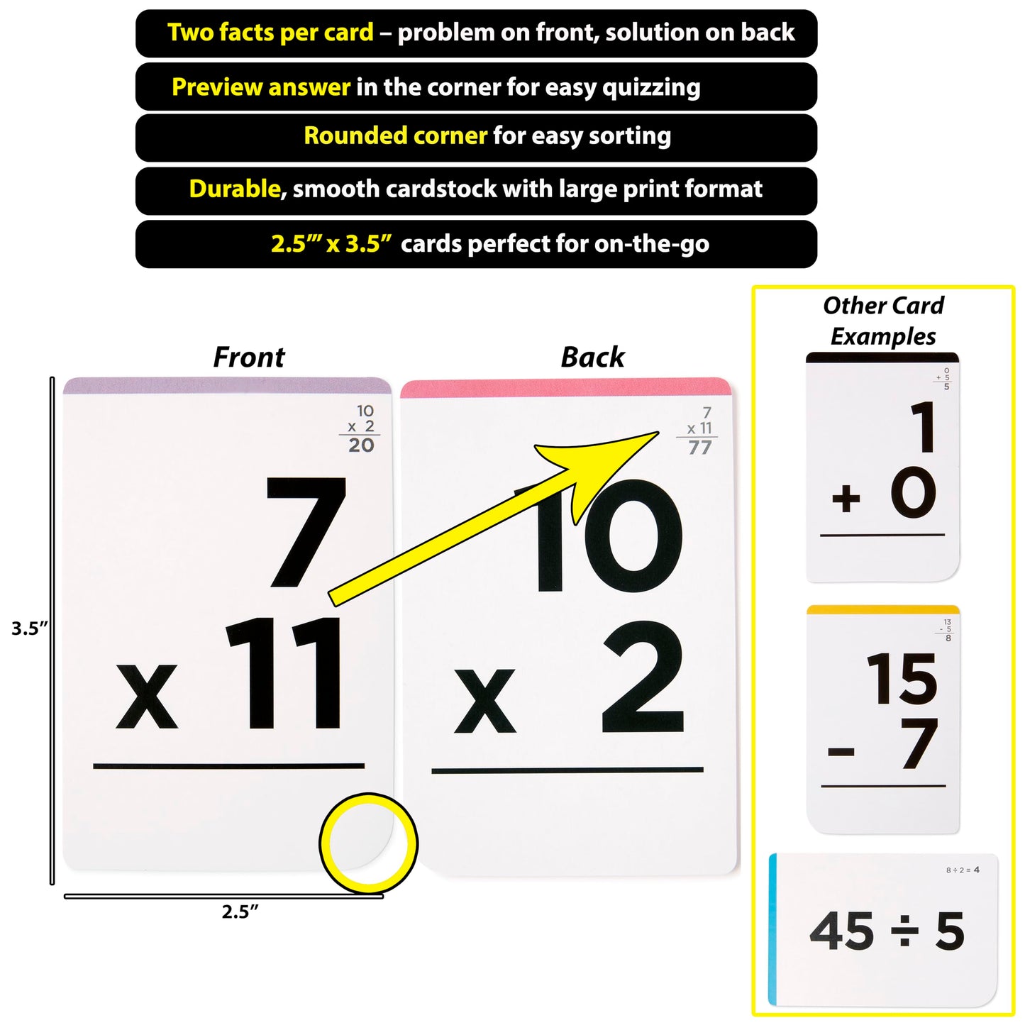 Award-Winning Math Flash Cards - 600 Addition, Subtraction, Multiplication & Division Facts - 2 Facts Per Card - 20 Games & Teaching Methods - Grades