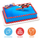 DecoSet® Hot Wheels™ Supreme Speed Cake Topper, Car Cake Decoration Set with Vehicle cake topper, Ramp and Background Pics, 3 Piece Set | For Birthday