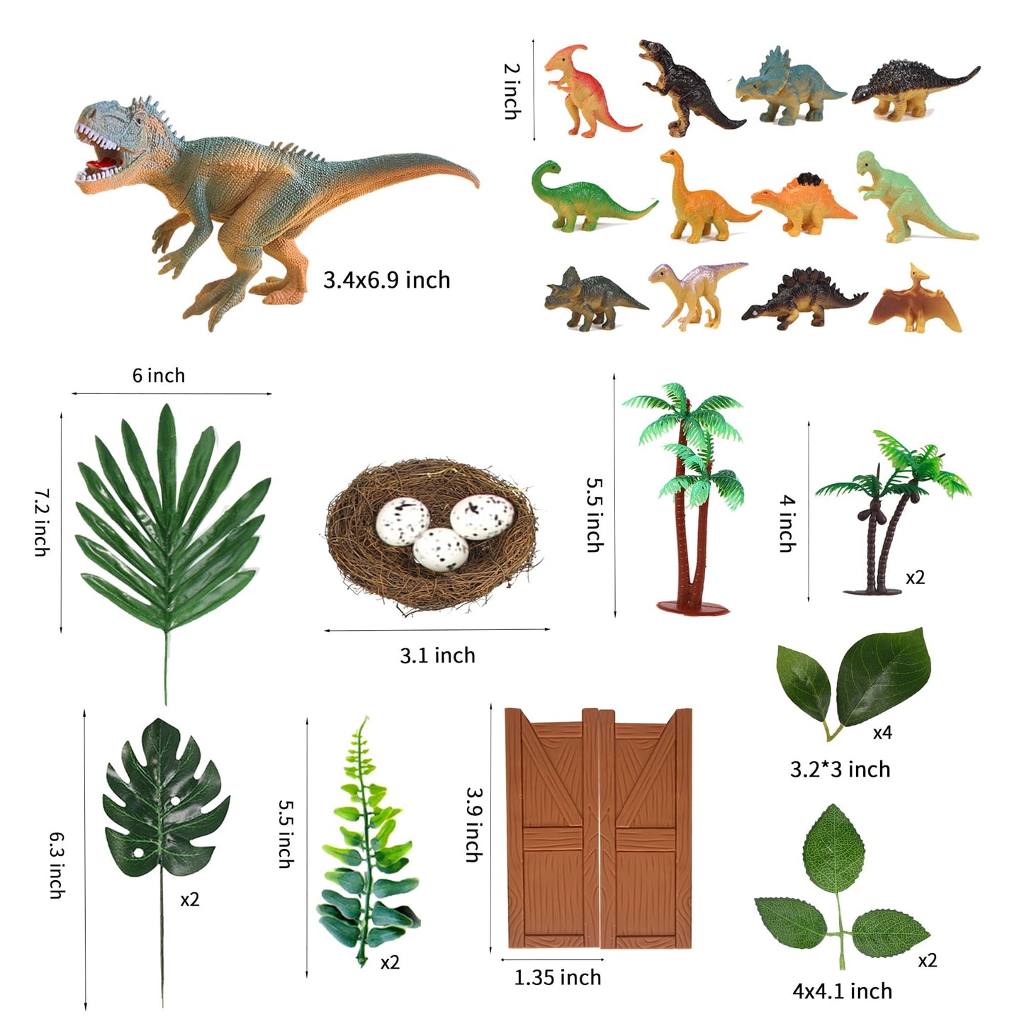 32 PCS Dinosaur Cake Toppers Dinosaur Birthday Cake Decorations with Dinosaur Eggs Leaves for Dinosaur Themed Birthday Party Cake Decorations (Style