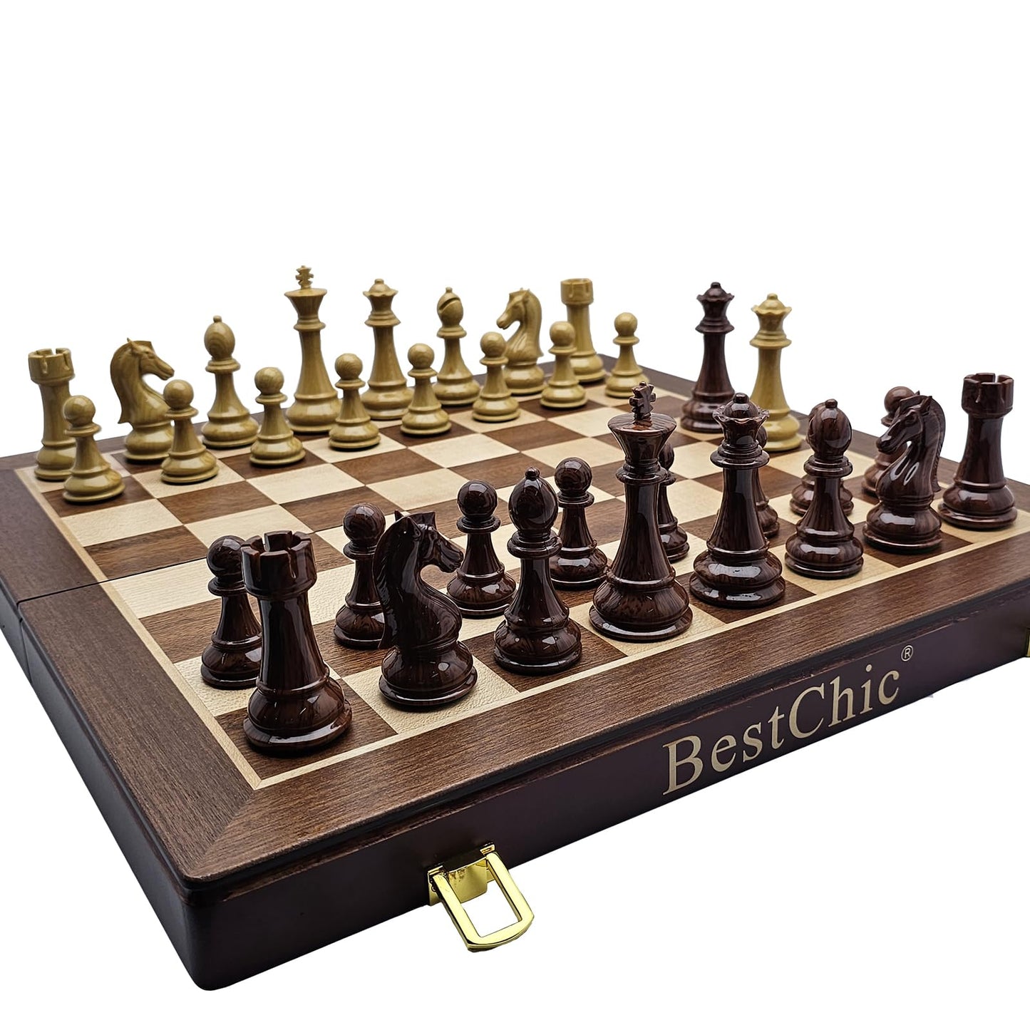 18 Inch Folding Chess Set with High Polymer Weighted Standard Chess Pieces for Family Vintage Board Games Chess Set for Adults and Kids Chess