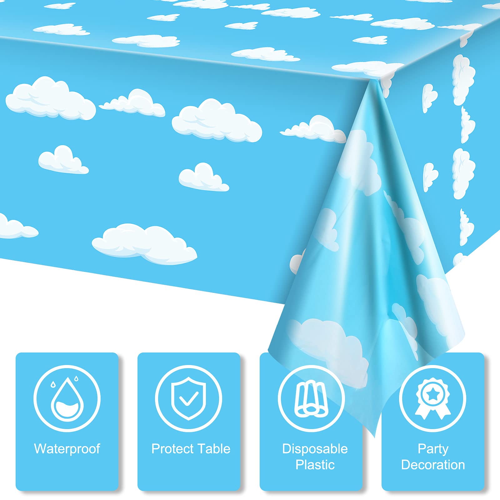 Tatuo Blue Sky White Clouds Birthday Party Supplies Cartoon Story Tablecloth Party Table Cover Cartoon Table Banner for Birthday Decorations, 54 x 108