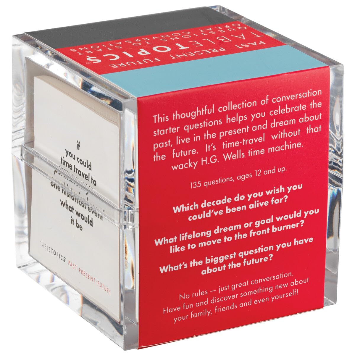 TableTopics Past Present Future - 135 Thought Provoking Conversation Cards. Gifts for Men, Women, Grandparents, Professional - Celebrate The Past