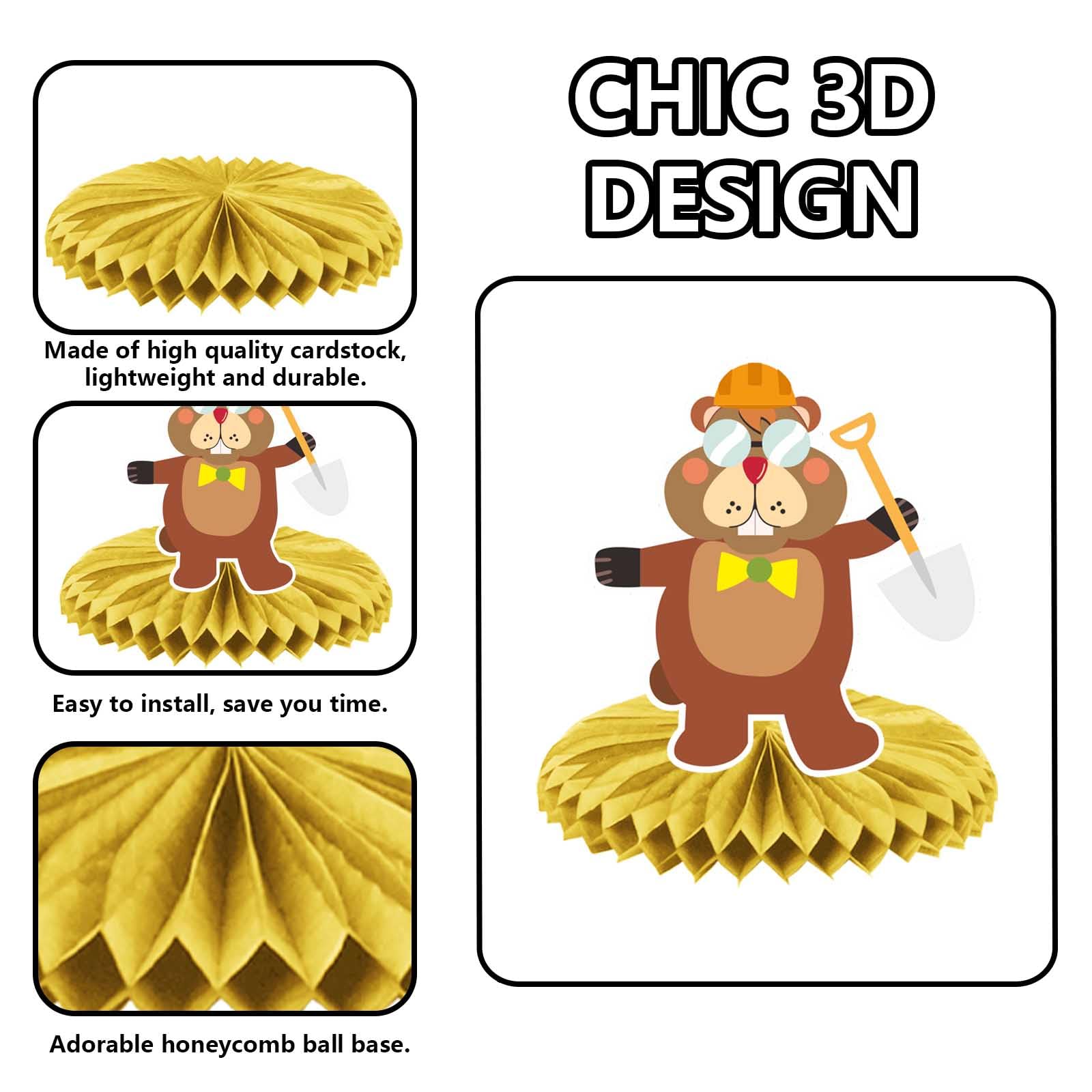 Happy Groundhog Day Honeycomb Centerpieces Cute Cartoon Animals Theme Decor for February 2nd Holidays Festival Groundhog Day Weather Forecast Spring